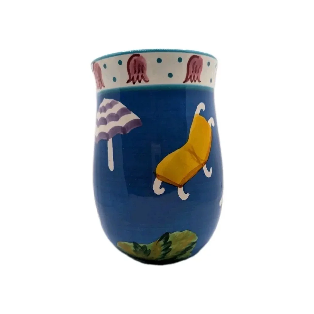 Saparna Ceramics Blue Seaside Ocean Beach Style Colorful Vase Coastal Cottage